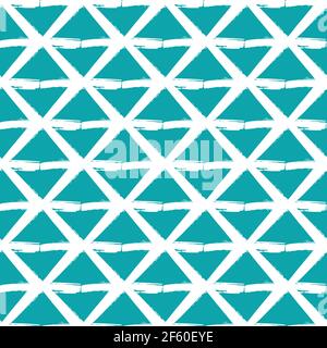 Vector painterly lattice braid weave seamless interlace pattern background.Macrame effect criss cross blue white backdrop. Woven geometric tribal boho Stock Vector
