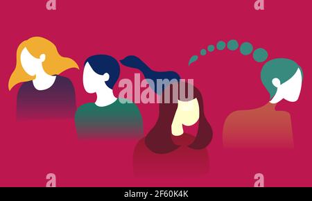 Communication group of multiethnic diversity women and girls face silhouette profile.  Stock Vector