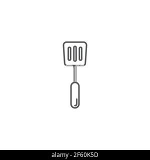 Black line Spatula icon isolated on white background. Kitchen spatula icon. BBQ spatula sign. Barbecue and grill tool. Set icons colorful circle butto Stock Vector