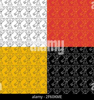 set of seamless patterns with hand holds prize, sports cup for participation in sports competitions. Award to winner of tournament. Vector icon Stock Vector