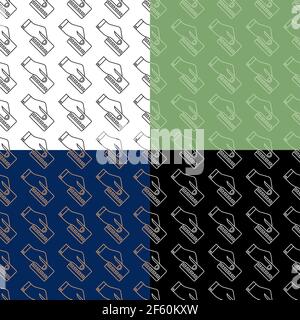 set of seamless patterns with Male hand holds plastic bank credit card. Paying for purchases in store with bank card. Ornament for decoration and prin Stock Vector