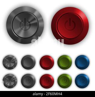 Plastic buttons set, gray and colored, mate and glossy plastic tech push vector button Stock Vector