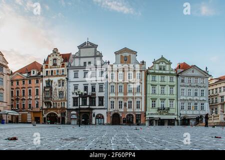 Prague, Czech Republic - March 26, 2021. 25 000 crosses on Old Town Square as memory of COVID-19 virus victims.Life in pandemic.Empty city Stock Photo