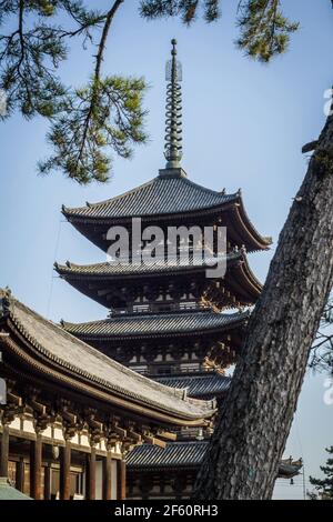 View of the five storey pagoda in Kofuku-ji temple in Nara, Japan Stock Photo