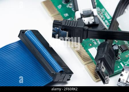 technological waste that remains in residence as computer cables Stock Photo