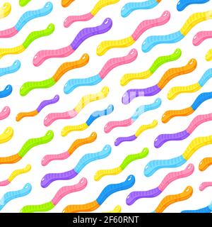 Jelly worm sweet candy seamless pattern with amazing flavor flat style design vector illustration. Bright colorful jelly delicious sweets pattern isol Stock Vector