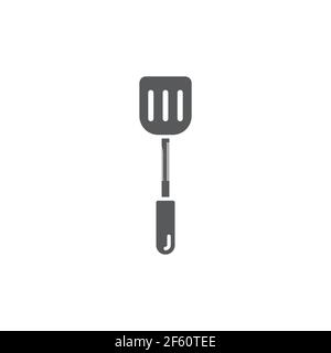 Black line Spatula icon isolated on white background. Kitchen spatula icon. BBQ spatula sign. Barbecue and grill tool. Set icons colorful circle butto Stock Vector