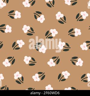 Abstract flowers seamless pattern with small floral elements composition in earthy colors. Hand drawn vector illustration. Stock Vector