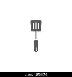 Black line Spatula icon isolated on white background. Kitchen spatula icon. BBQ spatula sign. Barbecue and grill tool. Set icons colorful circle butto Stock Vector