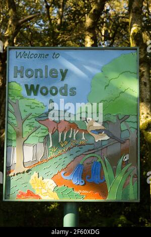 Welcome to Honley Woods sign Stock Photo