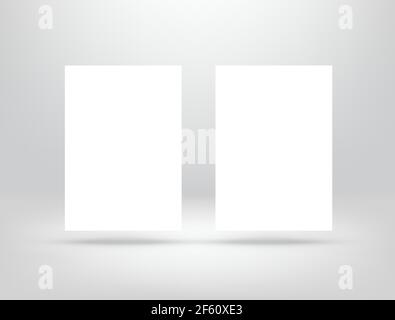 Paper card two a4 page floated on white wall, vector template Stock Vector