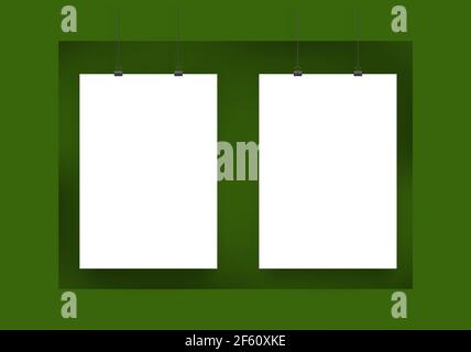 Paper card two a4 page floated on green wall, vector template Stock Vector