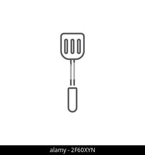 Black line Spatula icon isolated on white background. Kitchen spatula icon. BBQ spatula sign. Barbecue and grill tool. Set icons colorful circle butto Stock Vector