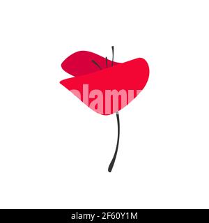Red abstract poppy flower isolated on white. Wild scarlet bloom. Vector illustration. Eco, floral, natural, love symbol. Vector flat logo isolated on Stock Vector