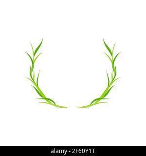 Green Laurel Wreath Icon. Vector Flat illustrationisolated on white. Winner label made of twigs with green leaves. Victory logo. First place, award ic Stock Vector