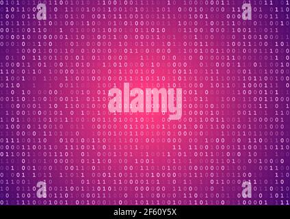Sheet of violet binary code program screen on vector background Stock Vector