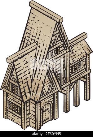 Medieval Building Map Icon Vintage Illustration Stock Vector