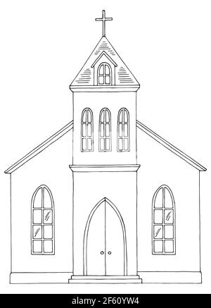 Church exterior graphic black white sketch illustration vector Stock Vector