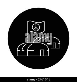 Illegal immigrants camping color line icon. Sign for web page, mobile app, button, logo. Editable stroke. Stock Vector