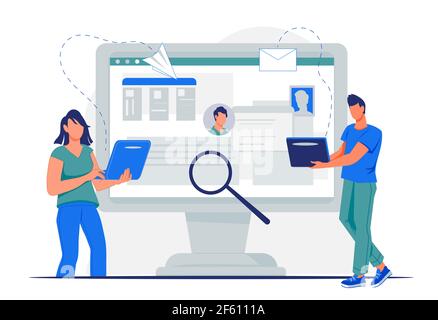Online cv application for job search concept with people applying resume for vacant job position. Recruitment and hiring site or app, flat vector illu Stock Vector