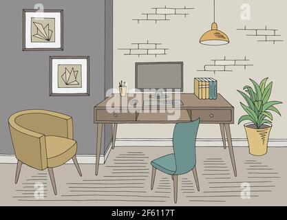 Office graphic color interior sketch illustration vector Stock Vector