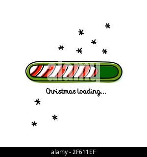 Christmas Loading. Red and green web progress bar on dark red background with snowflakes. Greeting card, web banner, landing page, brochure, or poster Stock Vector