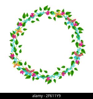 Round frame of daisies decorated with butterflies. Stock Vector