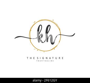 K H KH Initial letter handwriting and signature logo. A concept handwriting initial logo with template element. Stock Vector