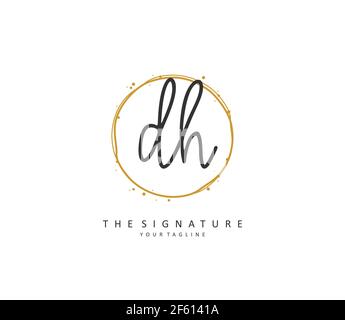 D H DH Initial letter handwriting and signature logo. A concept handwriting initial logo with template element. Stock Vector