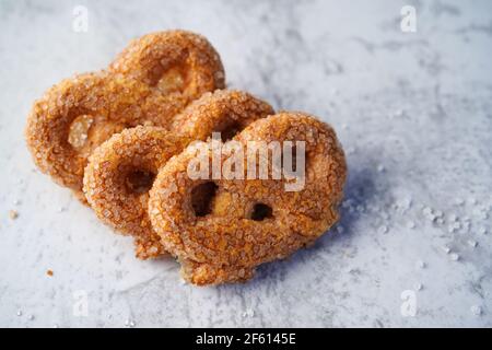 Dutch Sugar pretzel cookies, selective focus Stock Photo