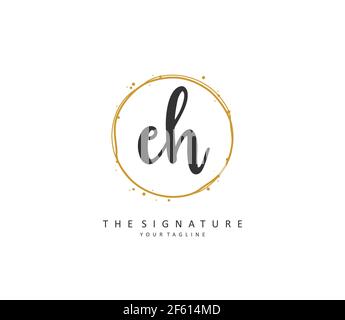 E H EH Initial letter handwriting and signature logo. A concept handwriting initial logo with template element. Stock Vector