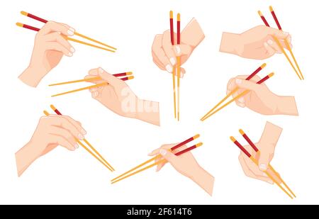 Set of Hand holding chopsticks Vector illustration Stock Vector