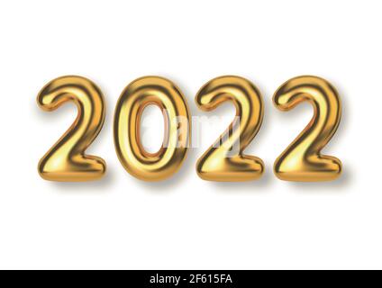 Happy New Year 2022. Background realistic golden text balloons. Horizontal template for products, advertizing, web banners, leaflets, certificates and Stock Vector