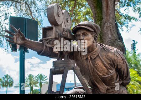 Orlando, Florida. August 12, 2020. Top view of young Walt Disney filming statue at Hollywood Studios (48) Stock Photo