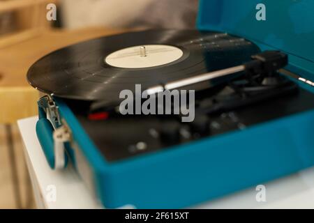 vintage record player. the old vinyl record Stock Photo