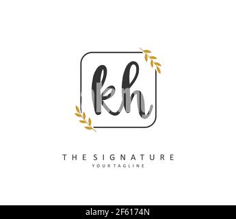 K H KH Initial letter handwriting and signature logo. A concept handwriting initial logo with template element. Stock Vector