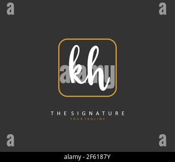 K H KH Initial letter handwriting and signature logo. A concept handwriting initial logo with template element. Stock Vector