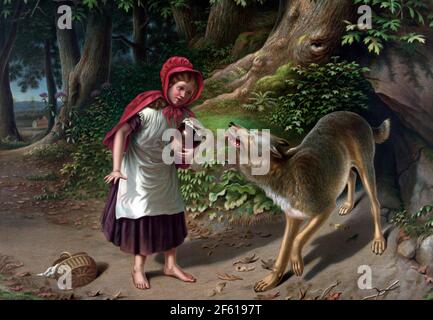 Little Red Riding Hood and the Big Bad Wolf Stock Photo