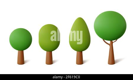 Set abstract Trees isolated on a white background. 3d rendering vector Stock Vector