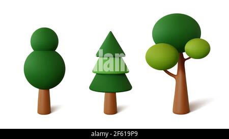 Set abstract Trees isolated on a white background. 3d rendering vector Stock Vector