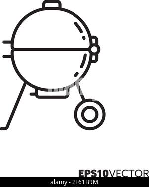 Kettle grill line icon. Outline symbol of BBQ and grilling equipment. Sphere grill flat vector illustration. Stock Vector