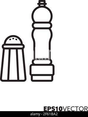 Salt shaker and pepper mill line icon. Outline symbol of condiments and spices. Kitchen utensils vector illustration. Stock Vector