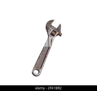 Adjustable wrench isolated on white background with clipping path. Copy space, no shadows Stock Photo