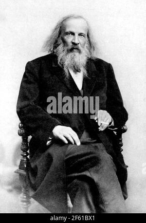 A portrait of Dmitri Mendeleev, the Russian chemist and creator of the ...