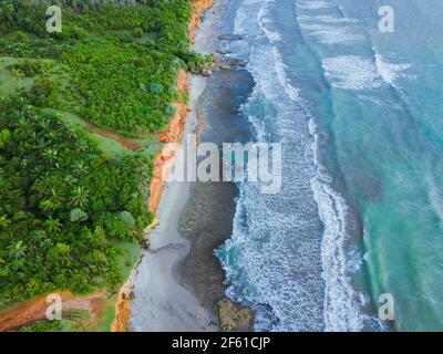 Air sea views, top views, stunning natural backgrounds. Bright and beautiful air colors. Beautiful sea in Bengkulu, Indonesia. drone flying, sea view