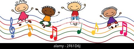 Music kids with music notes vector illustration isolated on white background Stock Vector