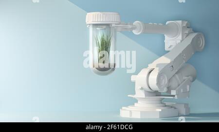 concept robotic arm holding capsule with seaweed. 3d rendering Stock Photo