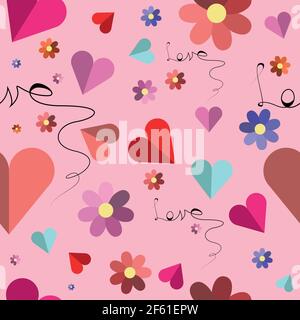 Cute valentines seamless pattern with hearts and flowers. Vector EPS 10 Stock Vector