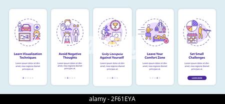 Self-improvement tools onboarding mobile app page screen with concepts Stock Vector