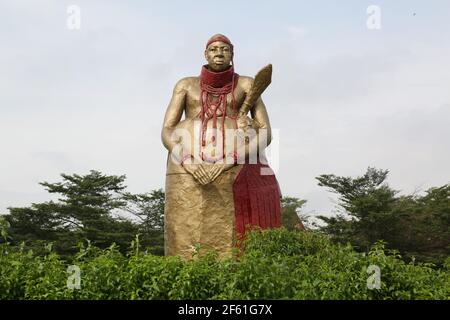 Benin Chief Statue, at Oba Ovonramwen Square, Ring Road, Benin City, Edo State, Nigeria. Stock Photo